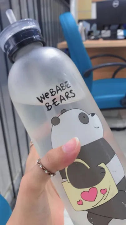 Panda Water Bottle with 2 Caps & Straw – 600ml Leakproof BPA-Free Travel Bottle