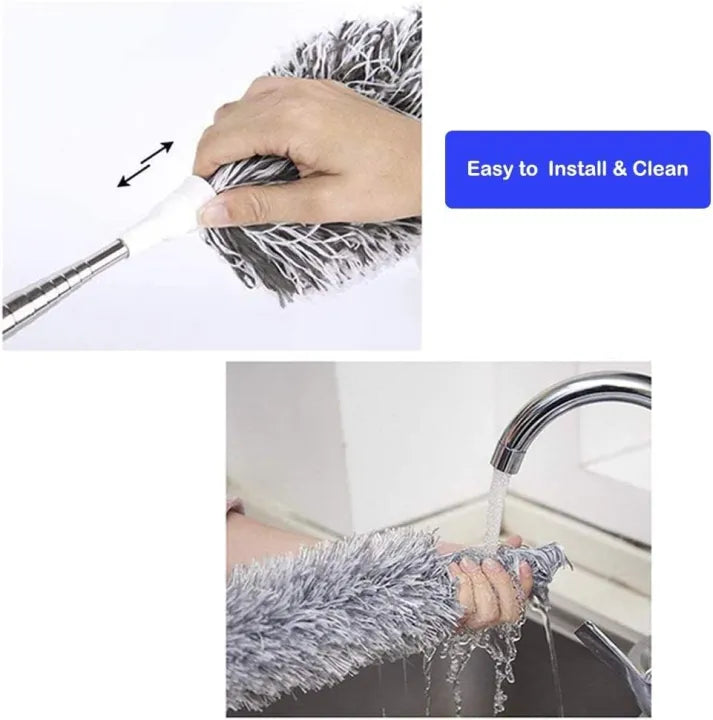 Flexible Microfiber Feather Duster with 30–100 Inch Telescopic Extension Pole – Easy High-Reach Cleaning
