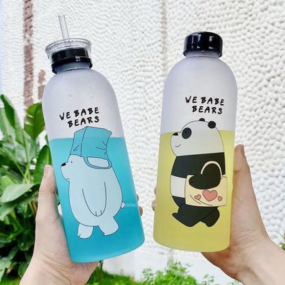 Panda Water Bottle with 2 Caps & Straw – 600ml Leakproof BPA-Free Travel Bottle