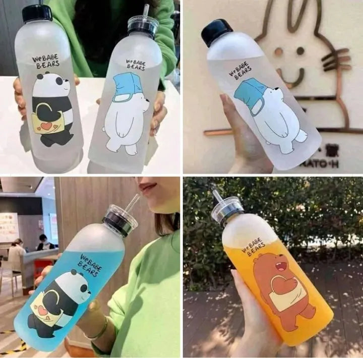 Panda Water Bottle with 2 Caps & Straw – 600ml Leakproof BPA-Free Travel Bottle