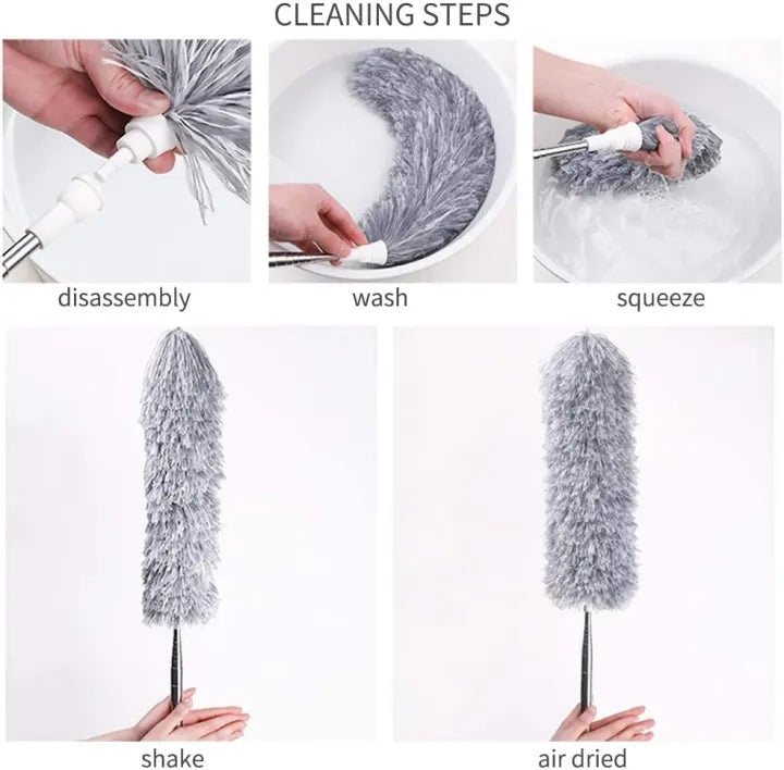 Flexible Microfiber Feather Duster with 30–100 Inch Telescopic Extension Pole – Easy High-Reach Cleaning