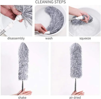 Flexible Microfiber Feather Duster with 30–100 Inch Telescopic Extension Pole – Easy High-Reach Cleaning